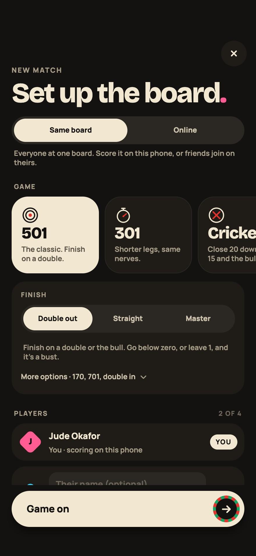 Setting up the board for a new match