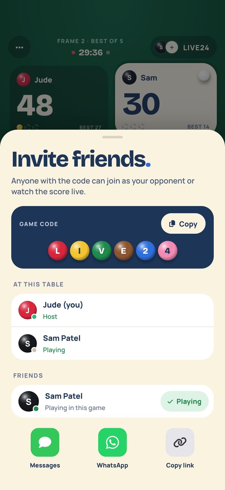 Invite friends with a game code
